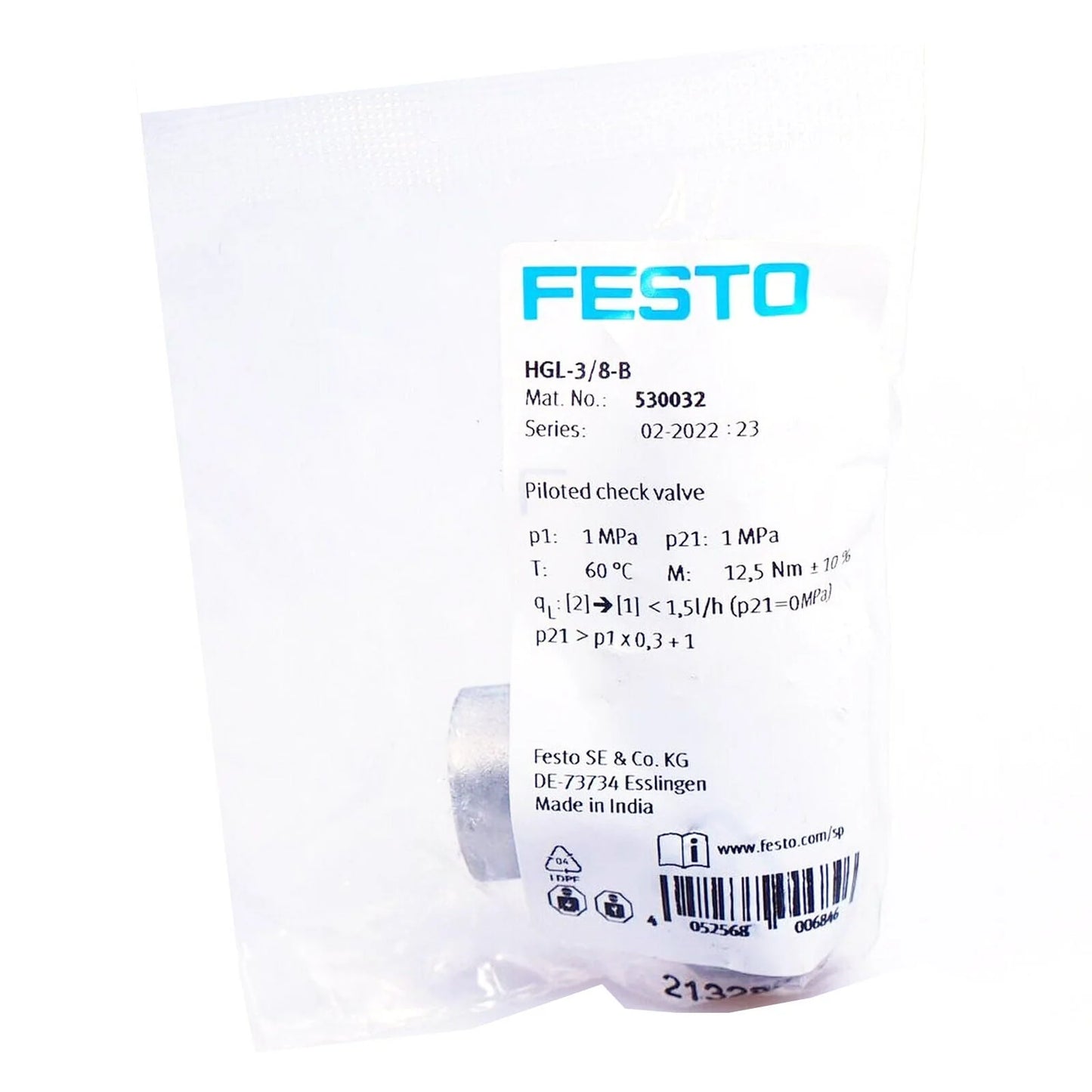 new FESTO HGL-3/8-B 530032 Gas Fitting - FESTO [1]