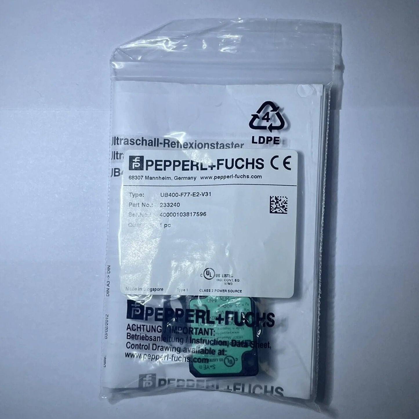 new ONE FOR Pepperl+Fuchs Ultrasound Sensor UB400-F77-E2-V31 - High-Precision Echo Location Device - PEPPERL+FUCHS [1]