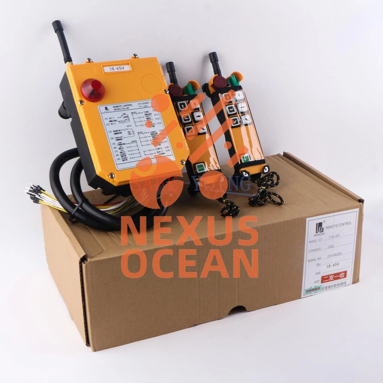 2 Emitter +1 Receiver Hoist Crane Radio Wireless Remote Control F24-6D 18~65V