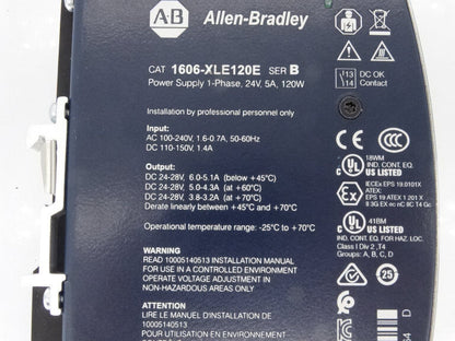 Allen Bradley 1606-XLE120E Industrial Power Supply | High-Power 120V AC, 1600VA, 3-phase/1-phase, Automatic voltage regulation - ALLEN BRADLEY