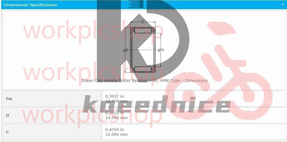 NTN HK1012 Drawn Cup Needle Roller Bearing 10x14x12mm.
