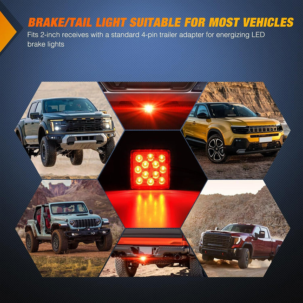 new 12 LED Tow Rear Tail Stop Brake Light 12V 2" Trailer Hitch Cover Light