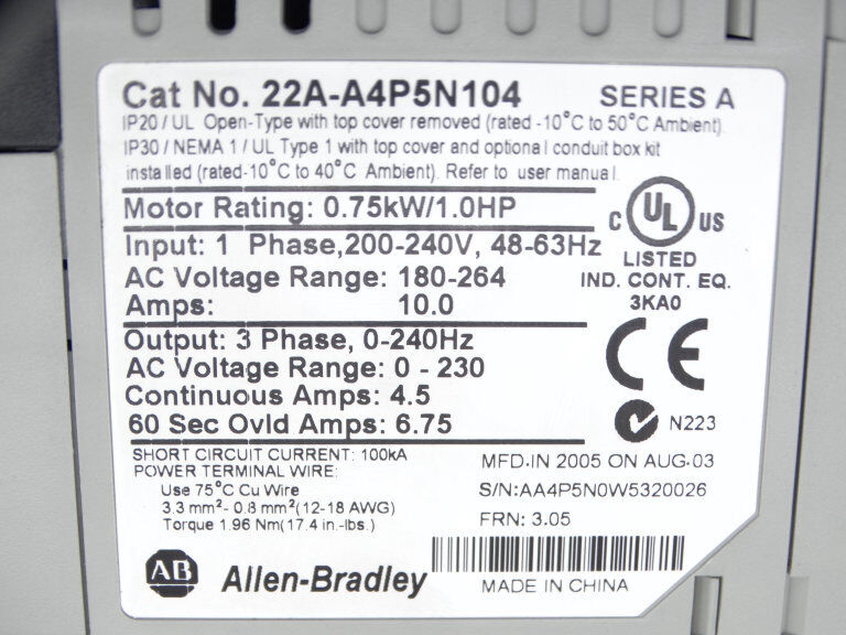 Allen Bradley 22A-A4P5N104 Series A Drive - ALLEN BRADLEY