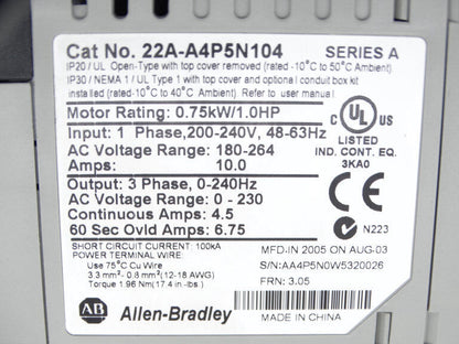 Allen Bradley 22A-A4P5N104 Series A Drive - ALLEN BRADLEY