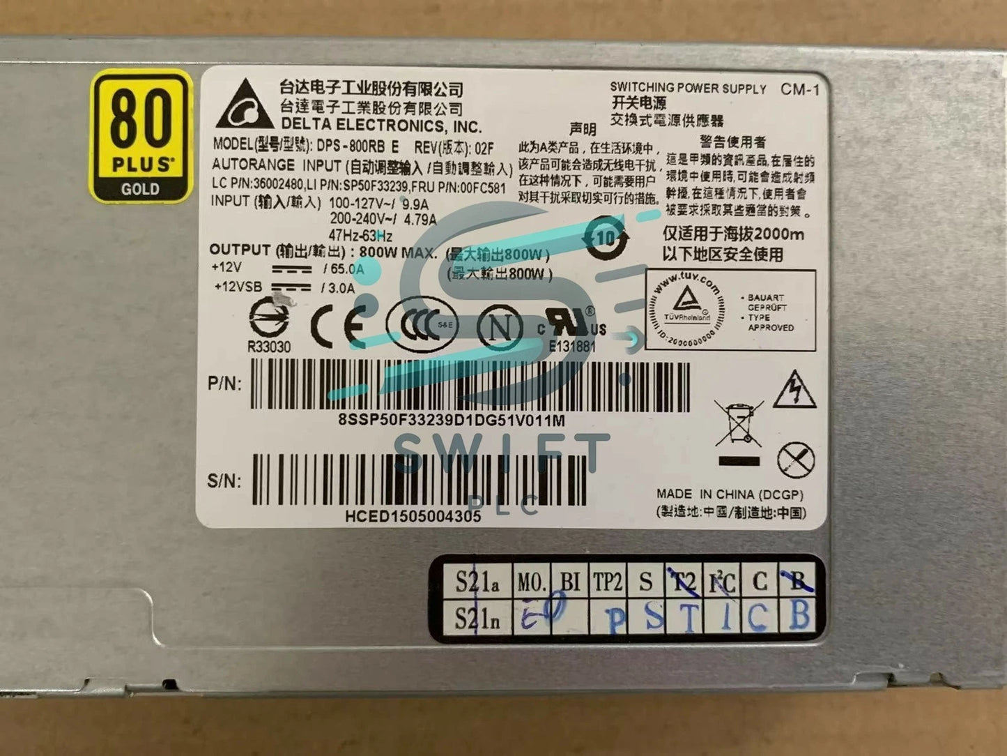 Lenovo RD430 530 630 800W 03X4368 03X3822 36002178 DPS800RB E 02F Power Supply
