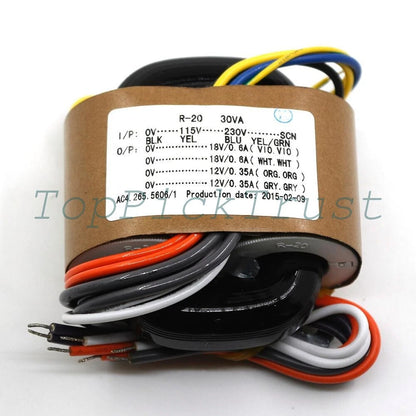 Transformer Audiophile 30W 30VA In 0-(115)-230V-SCN Out 9V 12V 15V 18V24V R-core