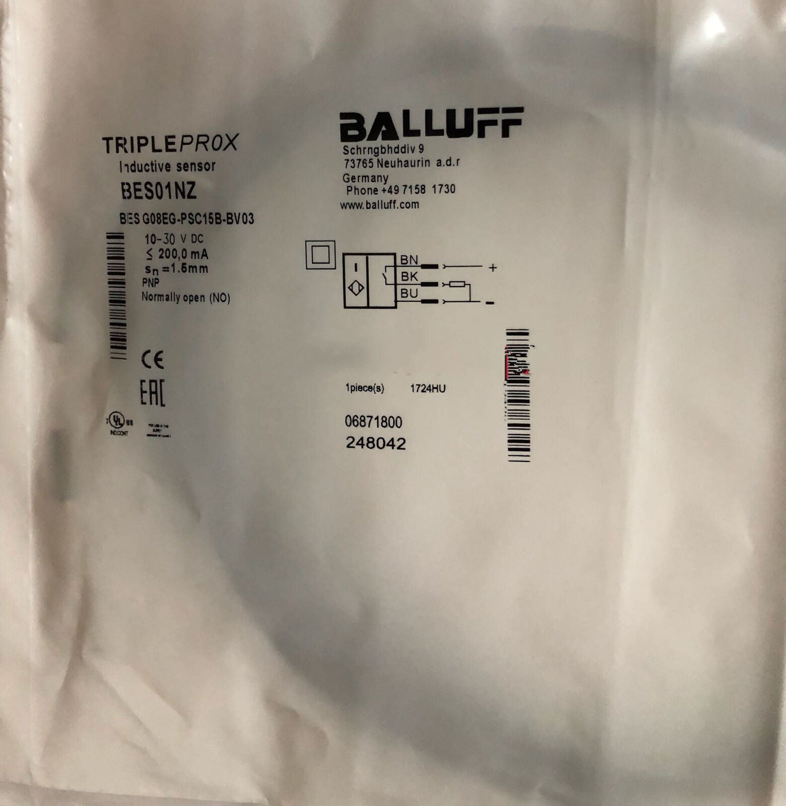 proximity switch G08EG-PSC15B-BV03 from BALLUFF - BALLUFF