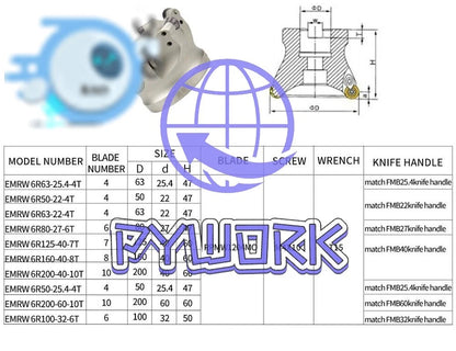 1× EMRW 6R50-22 4Flute 50mm CNC Carbide Face Milling Cutter For RPMW1204 inserts