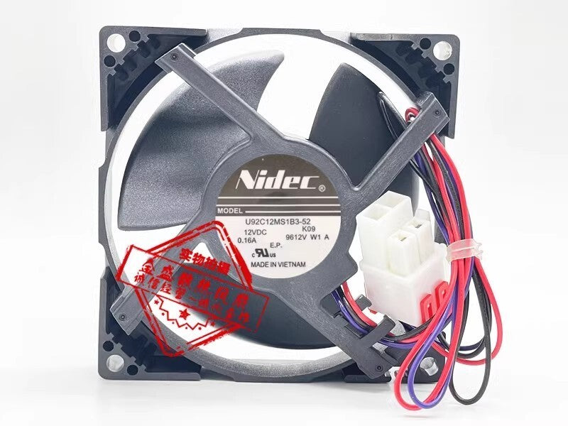 NIDEC U92C12MS1B3-52 DC12V 0.16A 3-Pin Refrigerator Cooling Fan