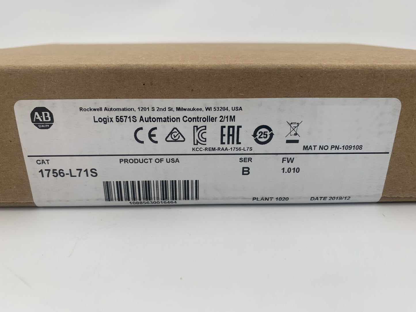 Logix 1756-L71S Controller PLC with 2MB Memory - LOGIX