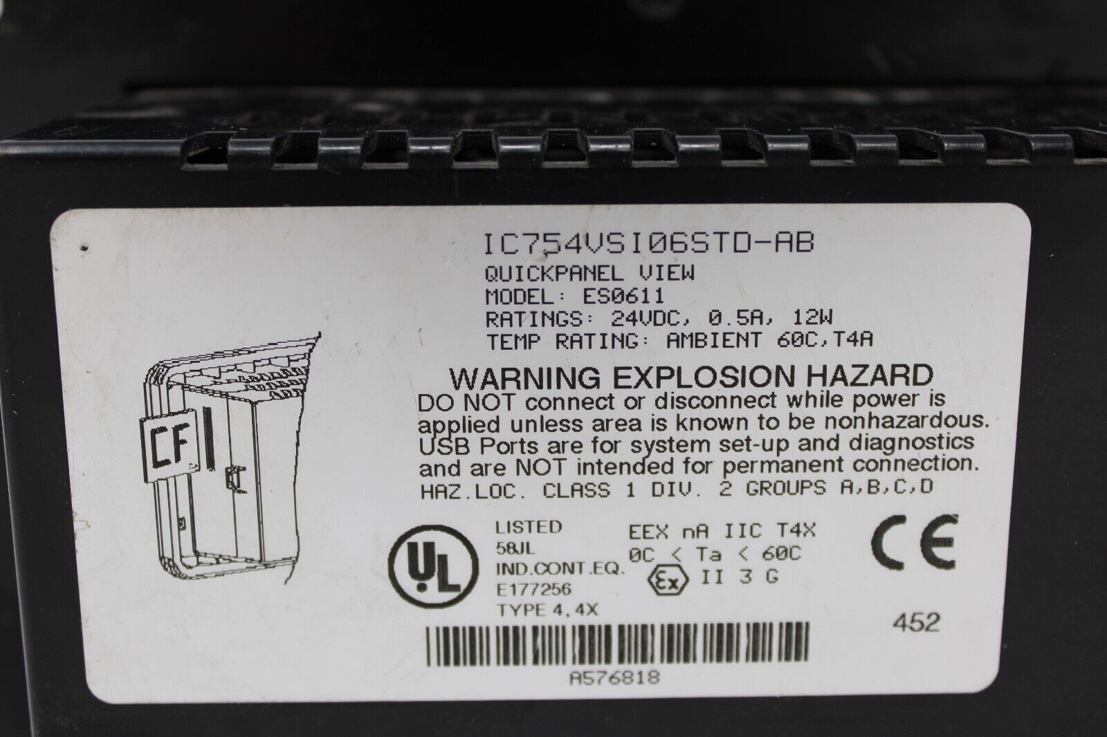 used GE Fanuc IC754VSI06STD-AB Quickpanel Operator Interface Panel ES0611 - GE FANUC