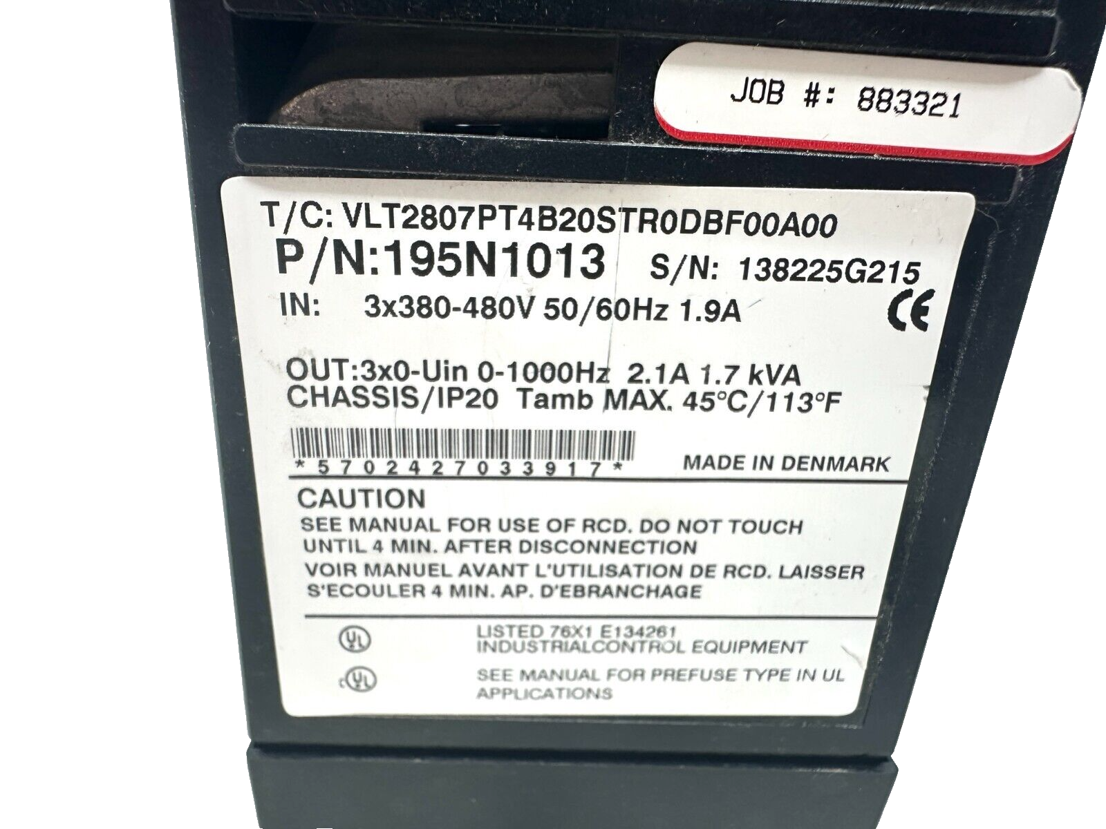 used Danfoss VLT 2800 195N1013 Drive *No Cover* - DANFOSS