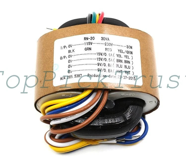 Transformer Audiophile 30W 30VA In 0-(115)-230V-SCN Out 9V 12V 15V 18V24V R-core