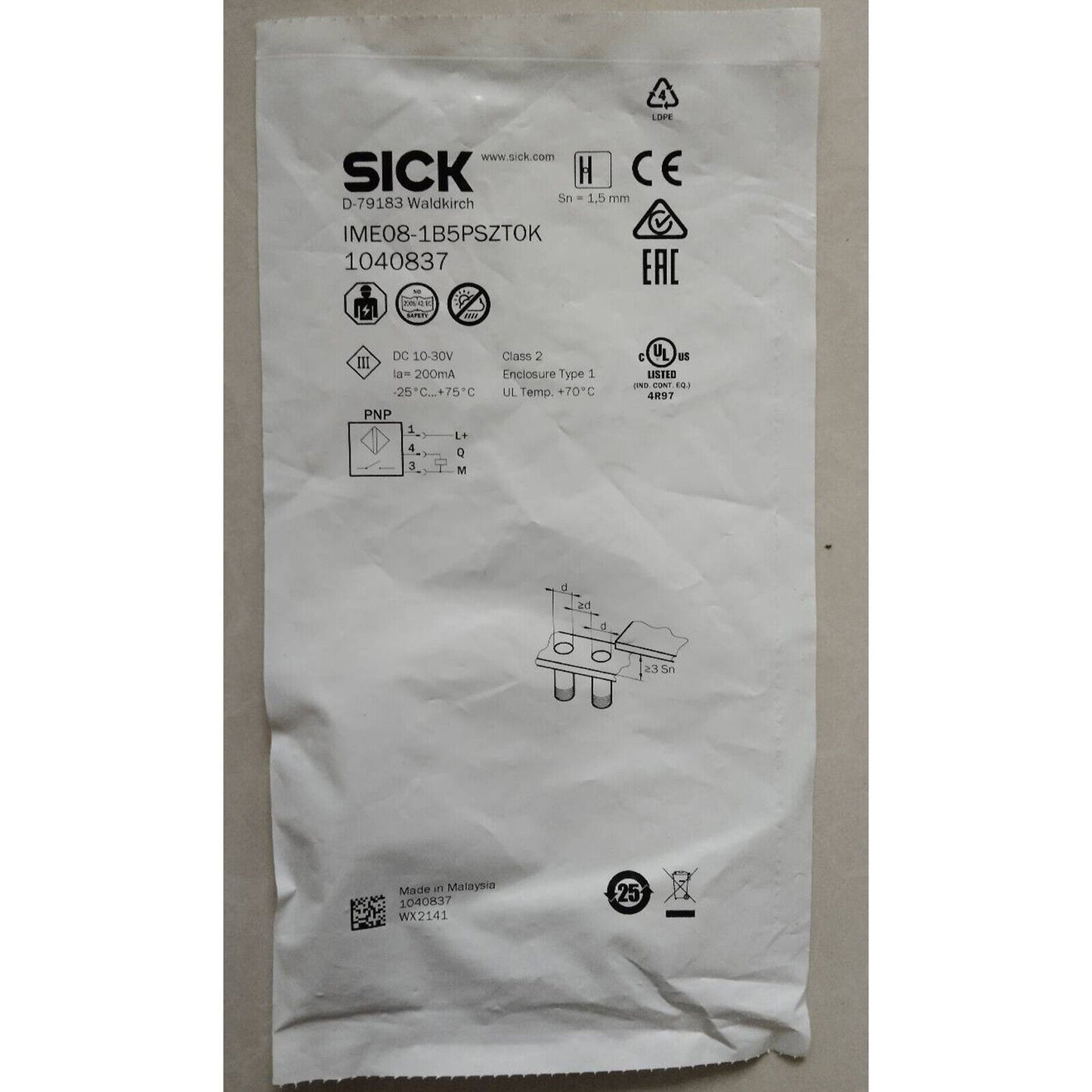 ONE SICK Proximity Switch IME08-1B5PSZTOK - SICK