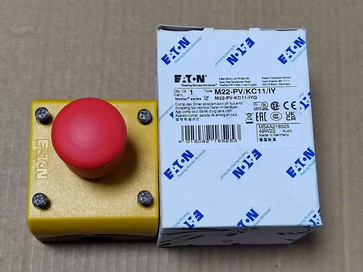 1PC M22-PV/KC11/IY Emergency stop button