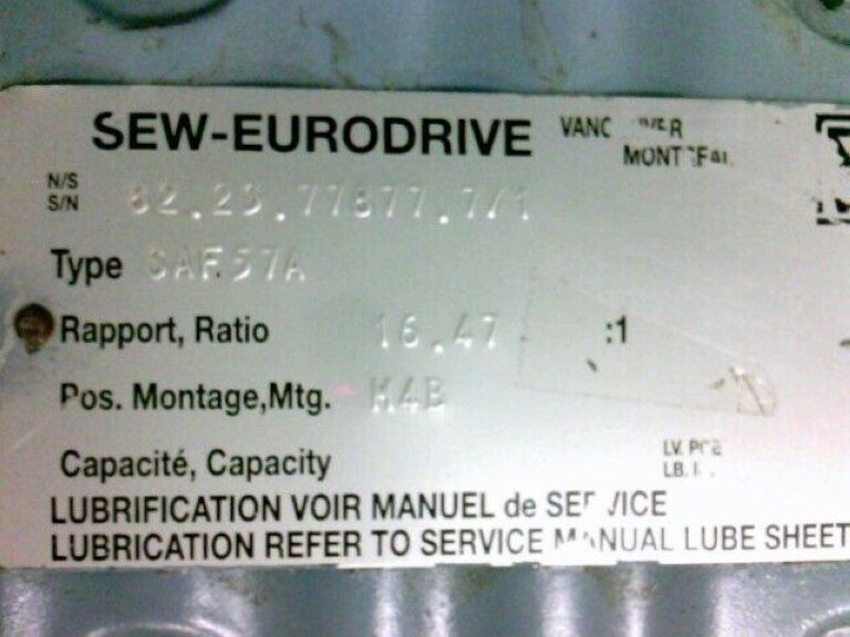 SEW EURODRIVE SAF57A WORM GEAR 16.47 RATIO MTG M4B APPROX 1.365" BORE DIA - SEW EURODRIVE