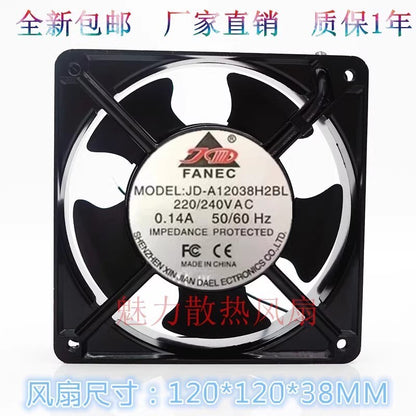 FANEC JD-A12038H2BL 12038 AC220V/240V 0.14A 12CM Cooling Fan
