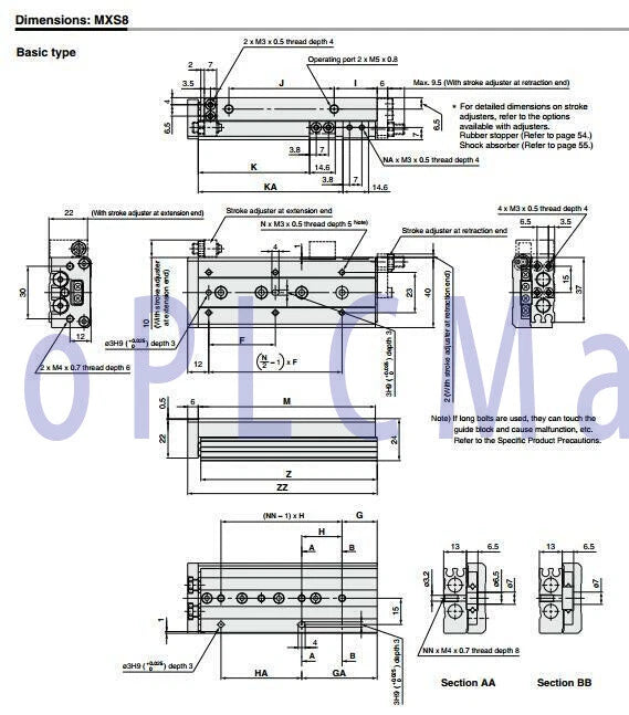 1PC~SMC MXS8-30 Air Slide Table Pneumatic precision guide slide cylinder ~