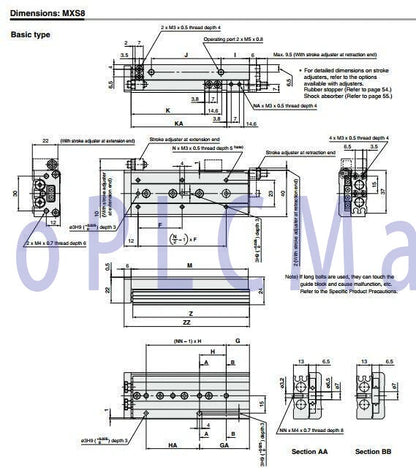 1PC~SMC MXS8-30 Air Slide Table Pneumatic precision guide slide cylinder ~