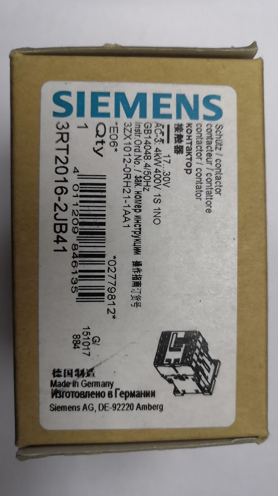 new 1PCS  contactor 3RT2016-1JB41