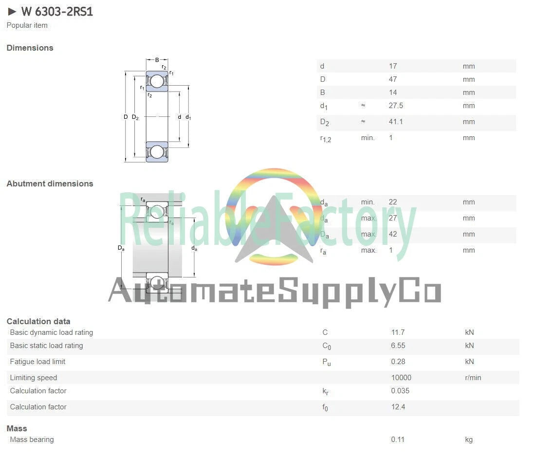 6303-2RS1 Deep Groove Ball Bearings 17x47x14 mm #