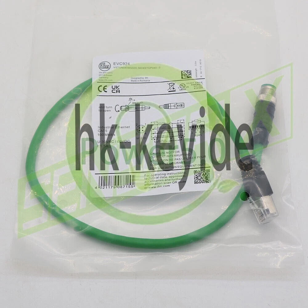 IFM EFECTOR EVC924 Ethernet connection cable CAT5 M12 RJ45 0.5 Meter~