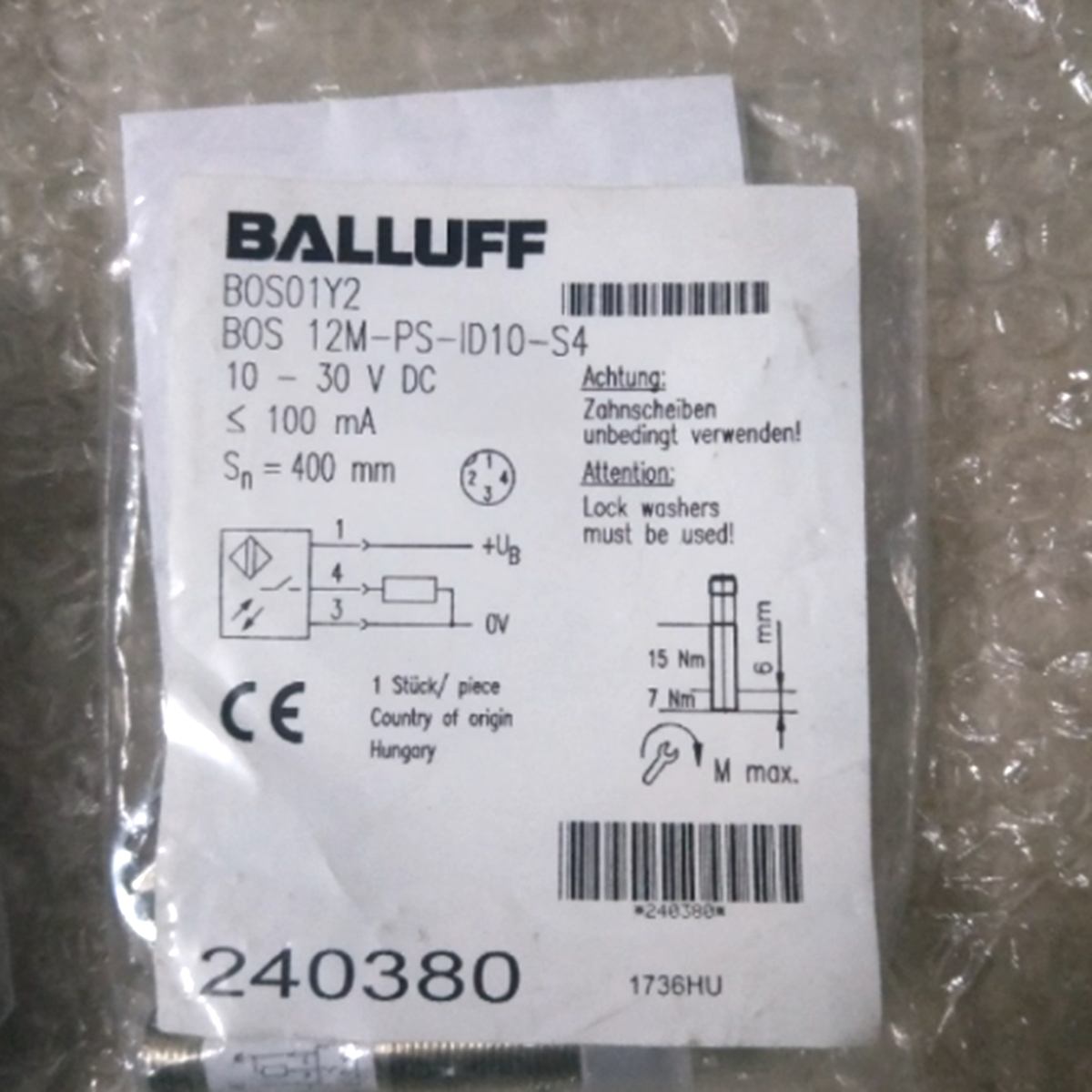 BALLUFF BOS01Y2 BOS 12M-PS-1D10-S4 Photoelectric Sensor