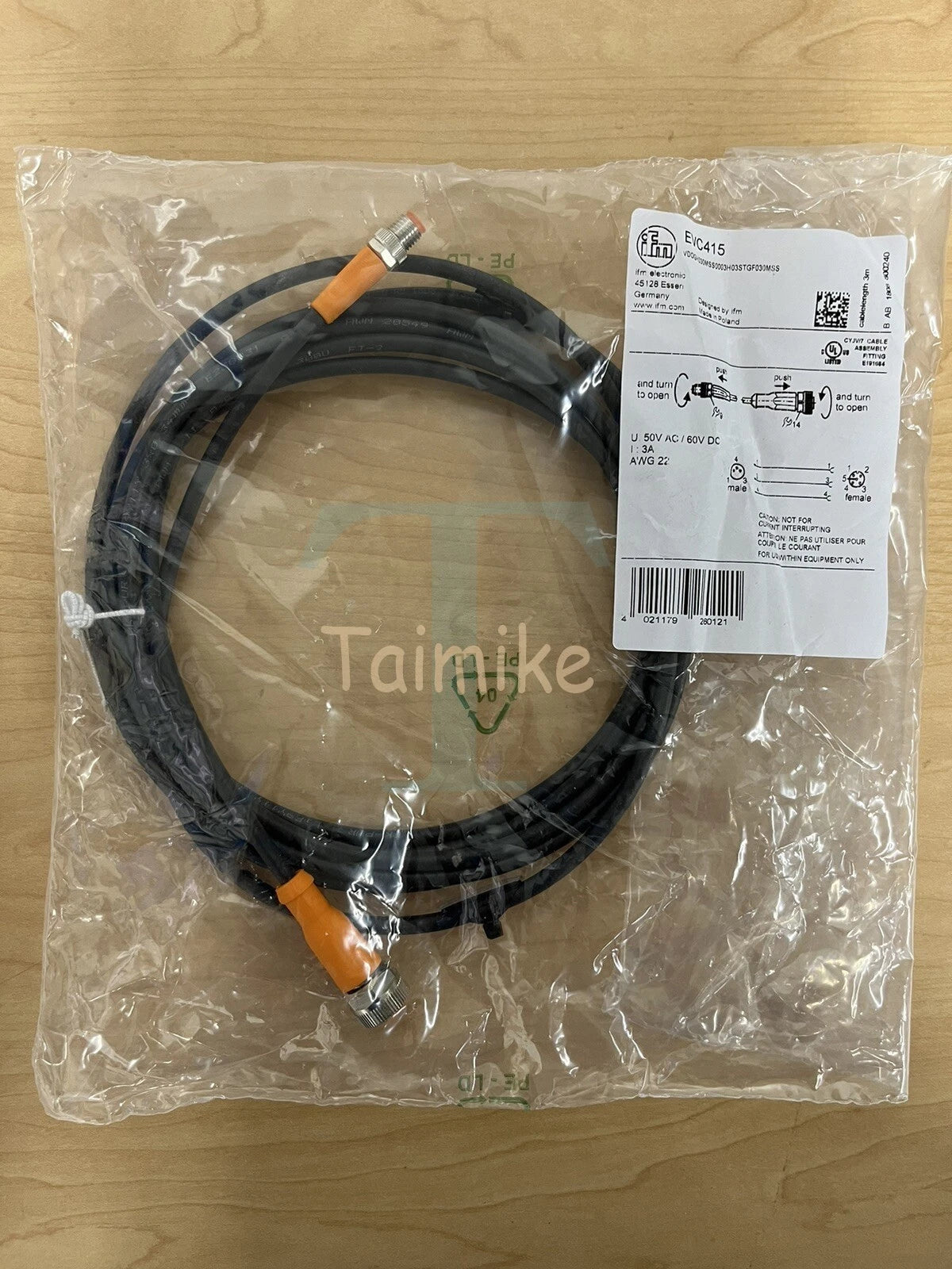 ! IFM EFECTOR EVC415 Sensor Connection 3m Cable - M12/M8 - Factory Sealed!