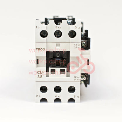 TECO CU-38 magnetic contactor, 55A, 3 phase, 220v coil, 3A1a1b (NO and NC)