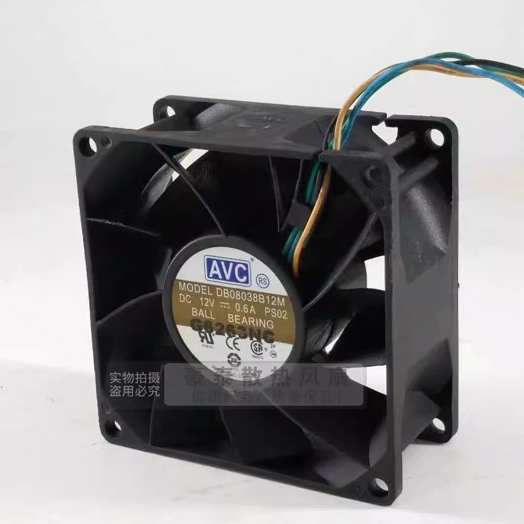 AVC DB08038B12M PS02 8038 DC12V 0.60A 8CM 4-Wire PWM Dual Ball Mute Cooling Fan