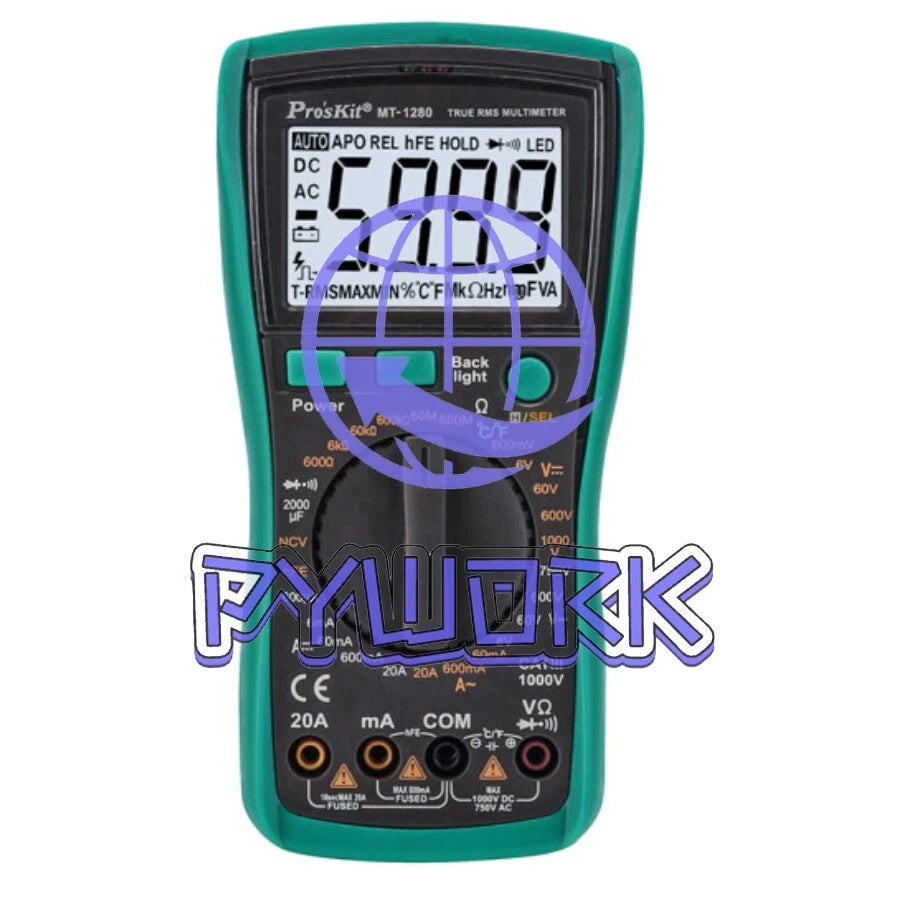 Pro'skit MT-1280 Multimeter Digital Display Capacitance Meter 3 5/6 Anti-burning