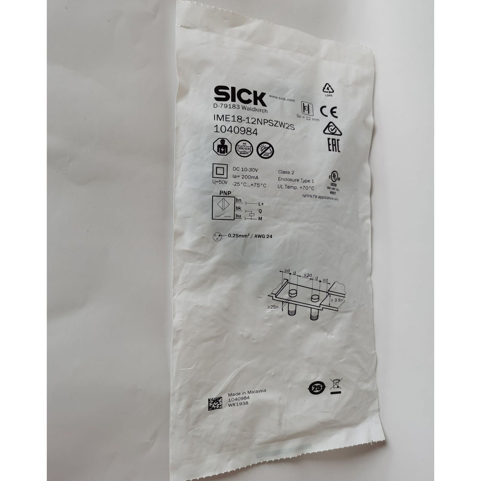 SICK Proximity Switch IME18-12NPSZW2S - SICK