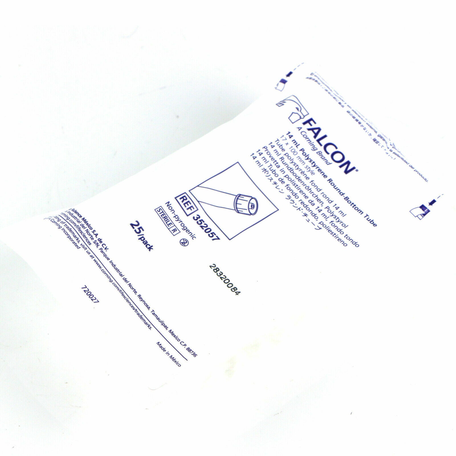 25PCS Falcon 352057 14ml 17x100mm Round Bottom Tube Bag for Lab Kitchen Use - CORNING