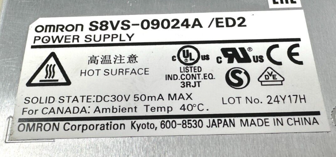 used Omron S8VS-09024A/ED2 Power Supply - OMRON