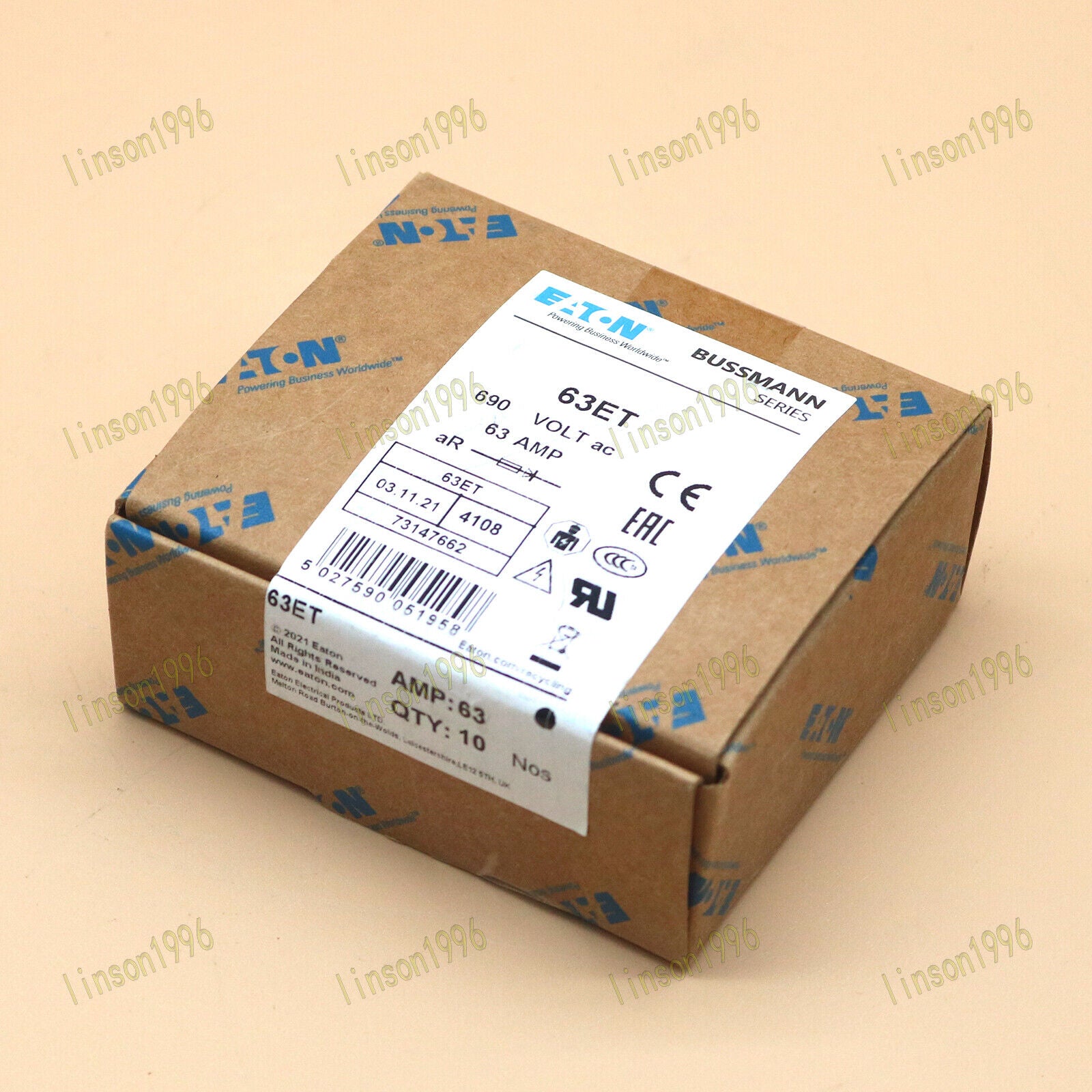 10-Piece Bussmann Eaton Fuse Box Set: BS88:4, 63ET, 63A, 690V - Fast Shipping - BUSSMANN