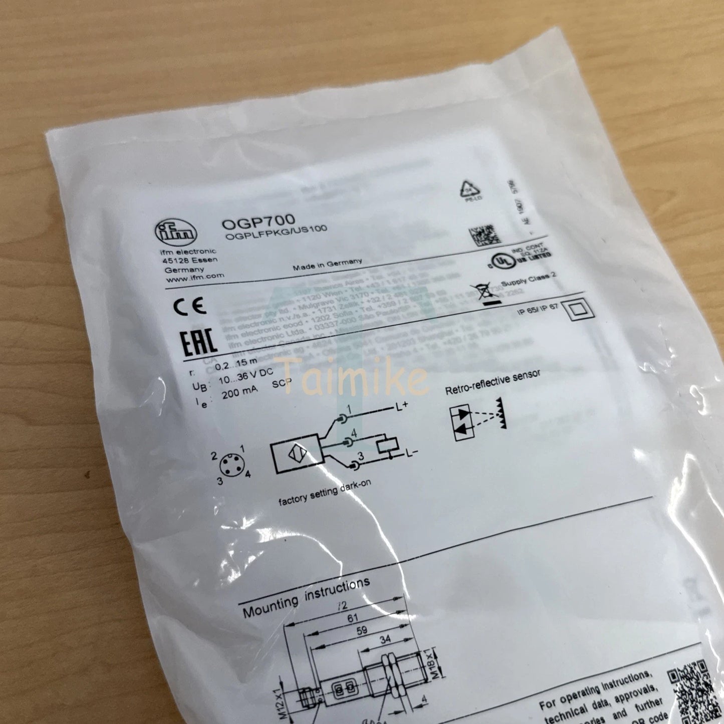 ! IFM OGP700 Retro-reflective Proximity Sensor OGPLFPKG/US100