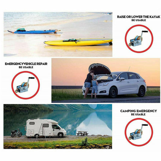 3200lbs Hand Winch polyester strap for Boat ATV Trailer RV Blue - YETI