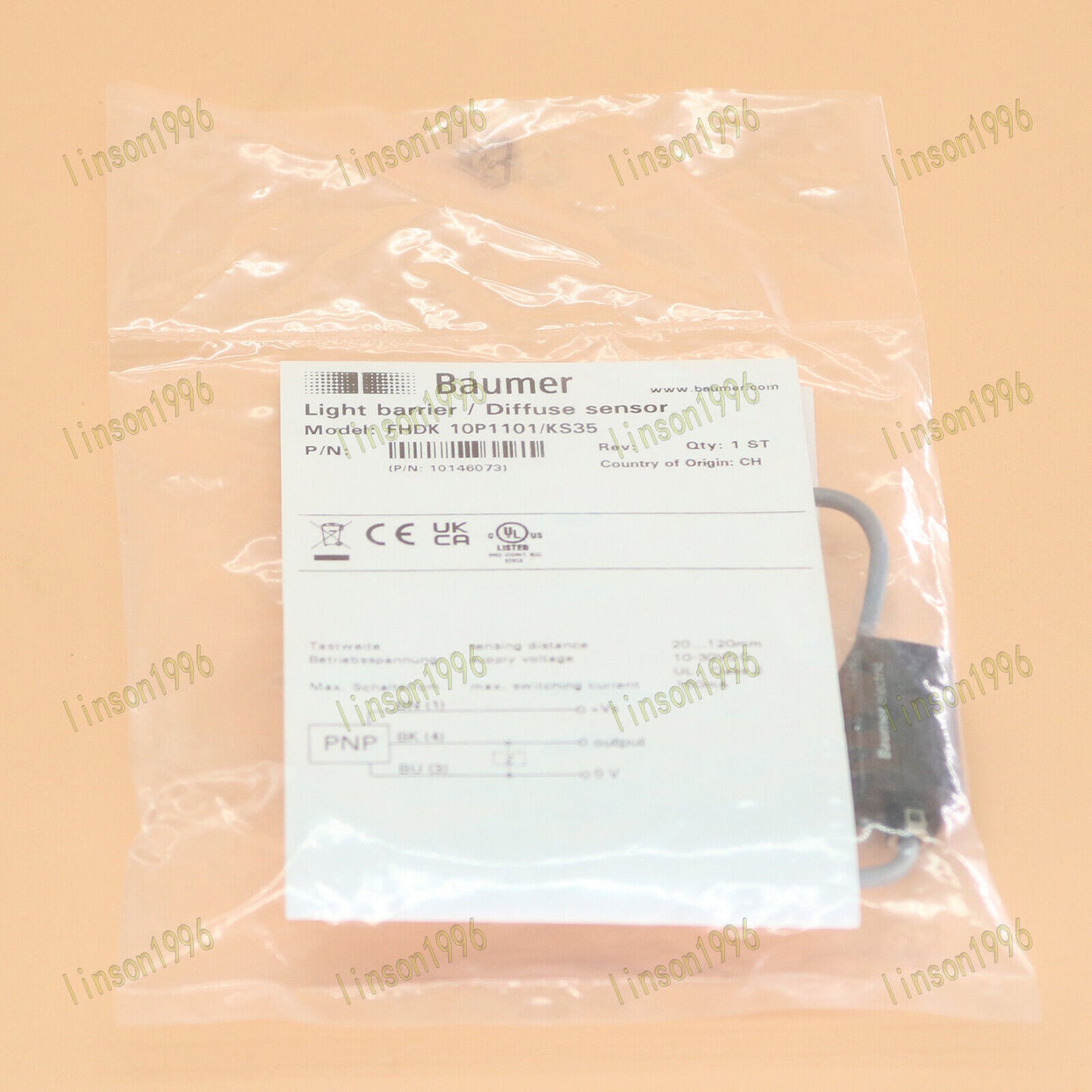 One Baumer FHDK 10P1101/KS35 Photo Electric Sensor 10-30VDC SHIP - BAUMER