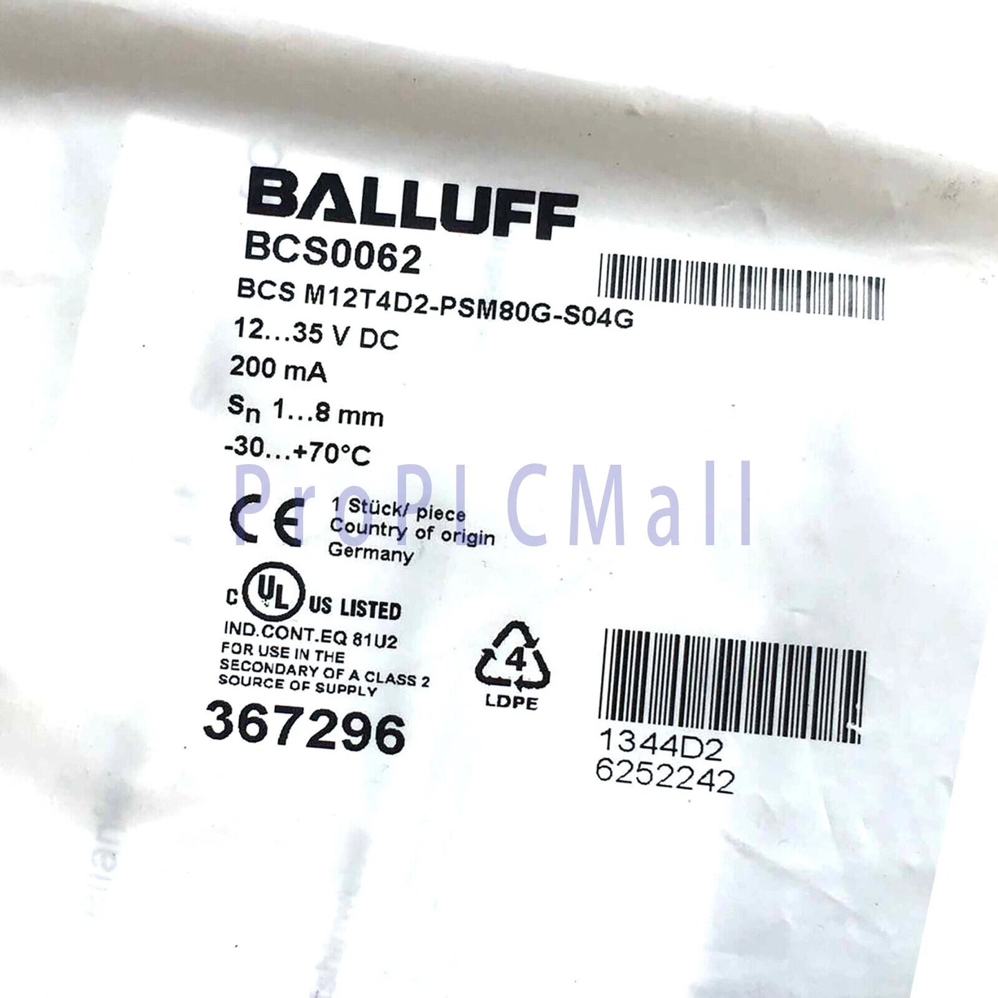 BALLUFF BCS M12T4D2-PSM80G-S04G(BCS0062) Capacitive Level Sensors PNP 1PCS