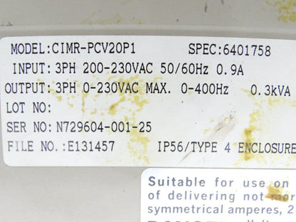 YASKAWA Electric CIMR-PCV20P1 Drive: High-Efficiency Motor Controller with 20HP Power Handling - YASKAWA ELECTRIC