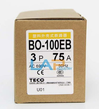 TECO BO-100EB 3P Molded Case Circuit Breaker 75A AC 690V - TECO