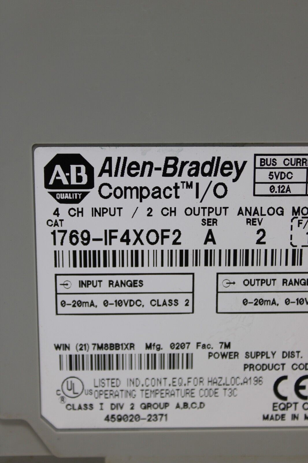 used Allen Bradley 1769-IF4XOF2 Combination Analog *No Wire Harness - ALLEN BRADLEY