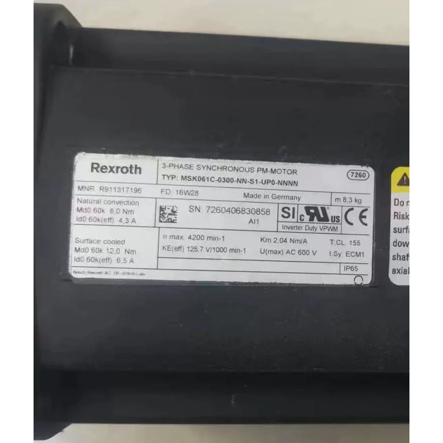 used 1PC REXROTH MSK061C-0300-NN-S1-UP0-NNNN Servo Motor ship