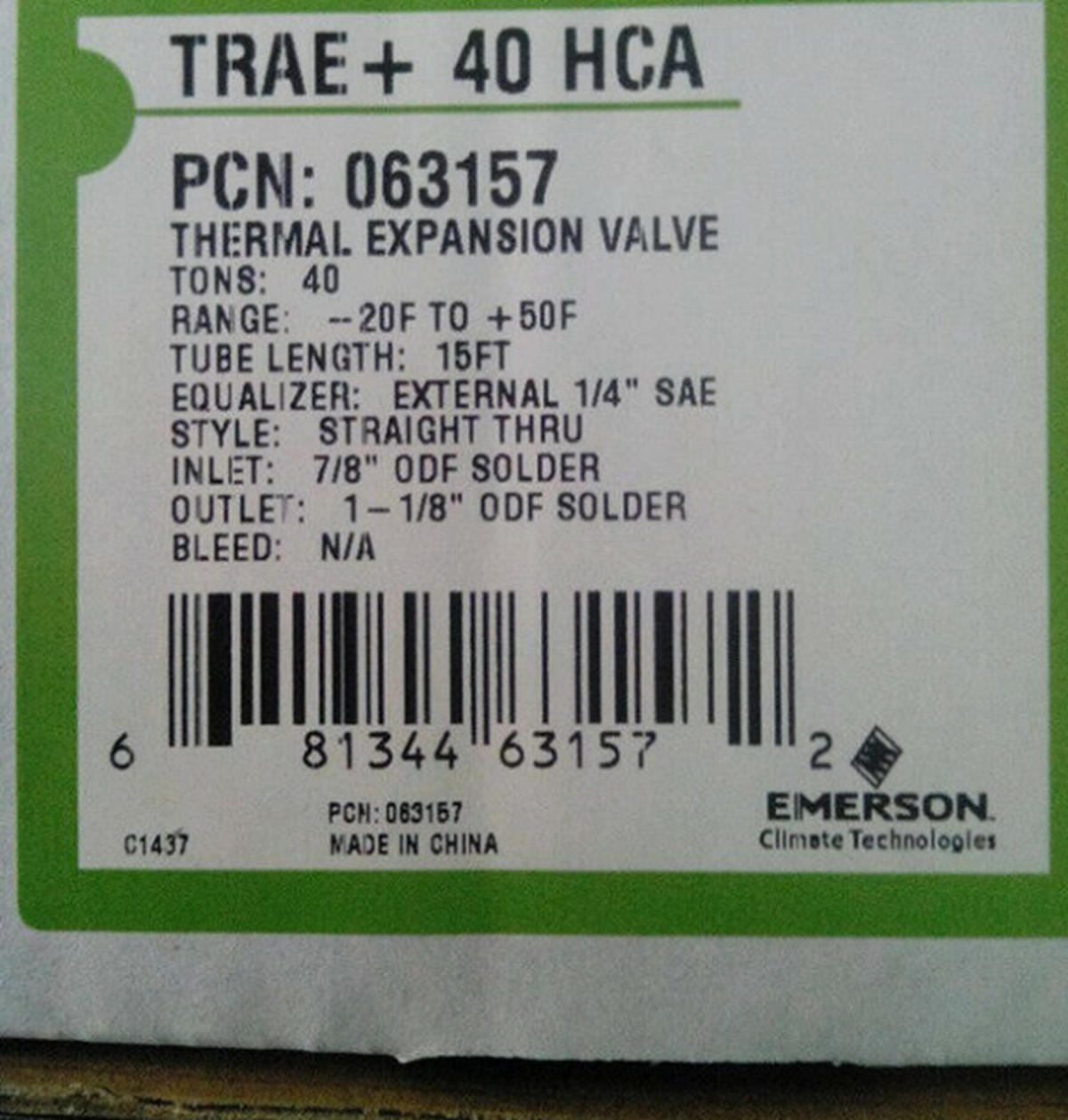 new  EMERSON TRAE40HCA Thermal Expansion Valve