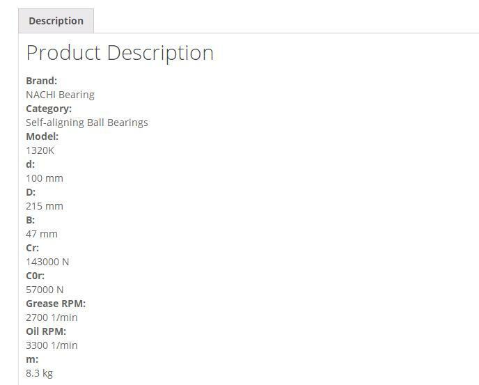 NACHI 1320K Self-Aligned Ball Bearings 100x215x47mm - NACHI