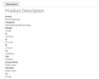 NACHI 1320K Self-Aligned Ball Bearings 100x215x47mm - NACHI