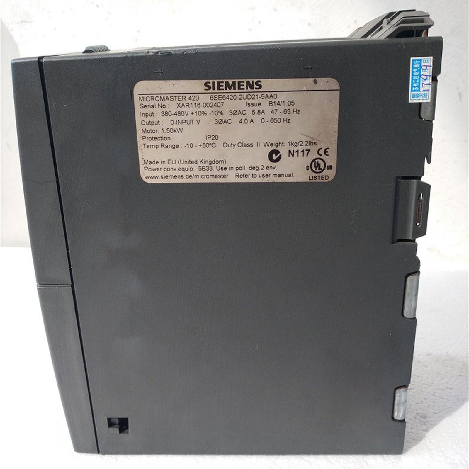 used ONE  Siemens 6SE6420-2UD21-5AA0 MM420 series inverter 1.5KW 380V