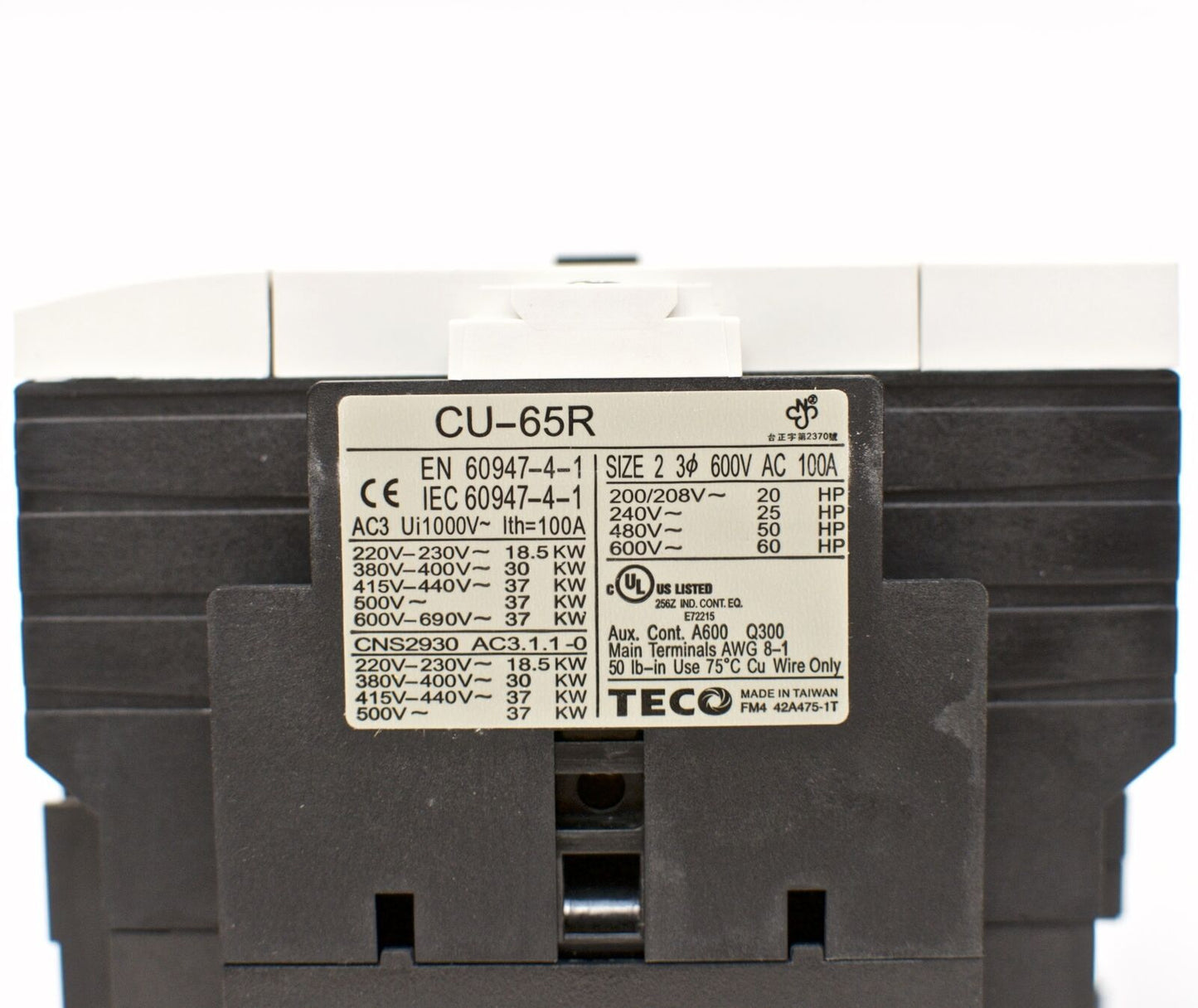 TECO CU-65R Magnetic Contactor 100Amp 3Phase 110V Coil - TECO