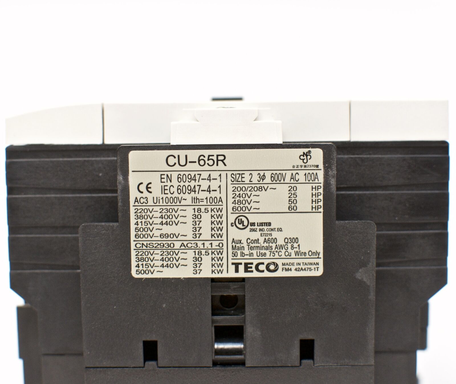 TECO CU-65R Magnetic Contactor 100Amp 3Phase 110V Coil - TECO