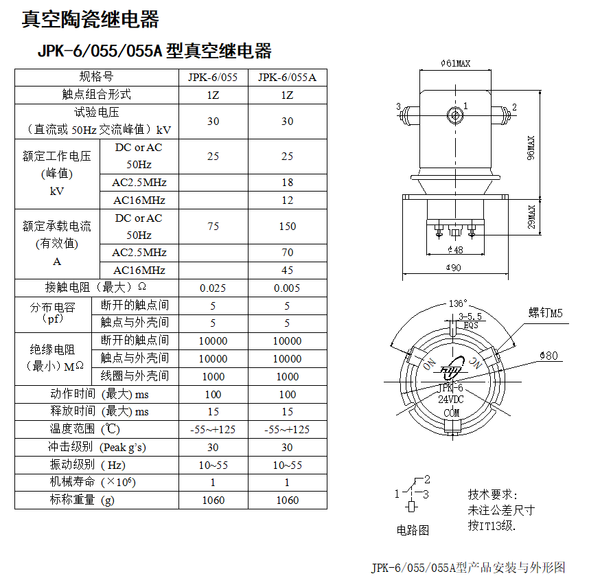 new JPK-6/055A 25KV 150A 24VDC COM Ceramic High Pressure Vacuum Relay - CERAMIC